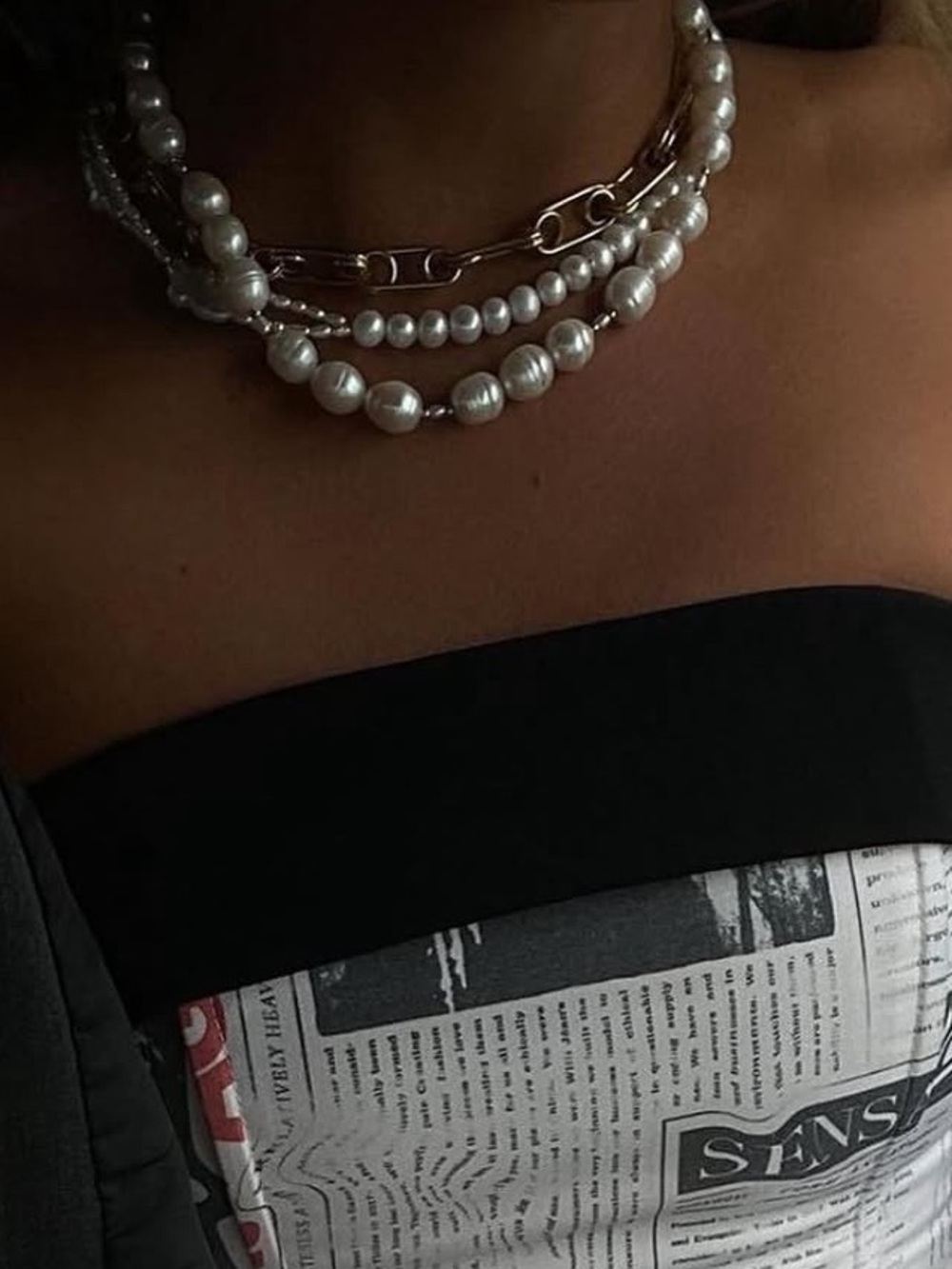 Freshwater Pearl Necklace with Mixed Accent Beads - White, Gold, Silver - Picture 2 of 4
